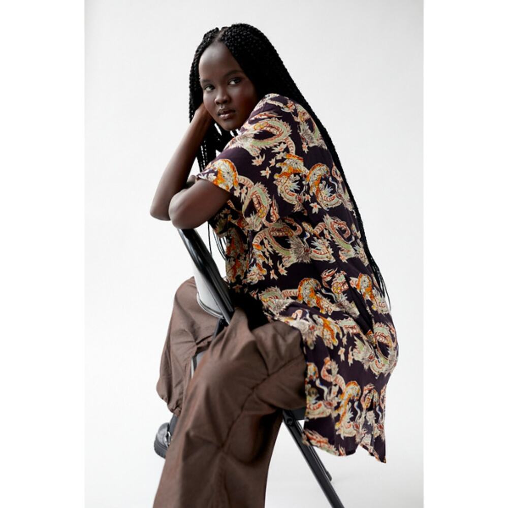 New Urban Outfitters Dean Printed Shirt Dress in Black Multi Women's Size M
